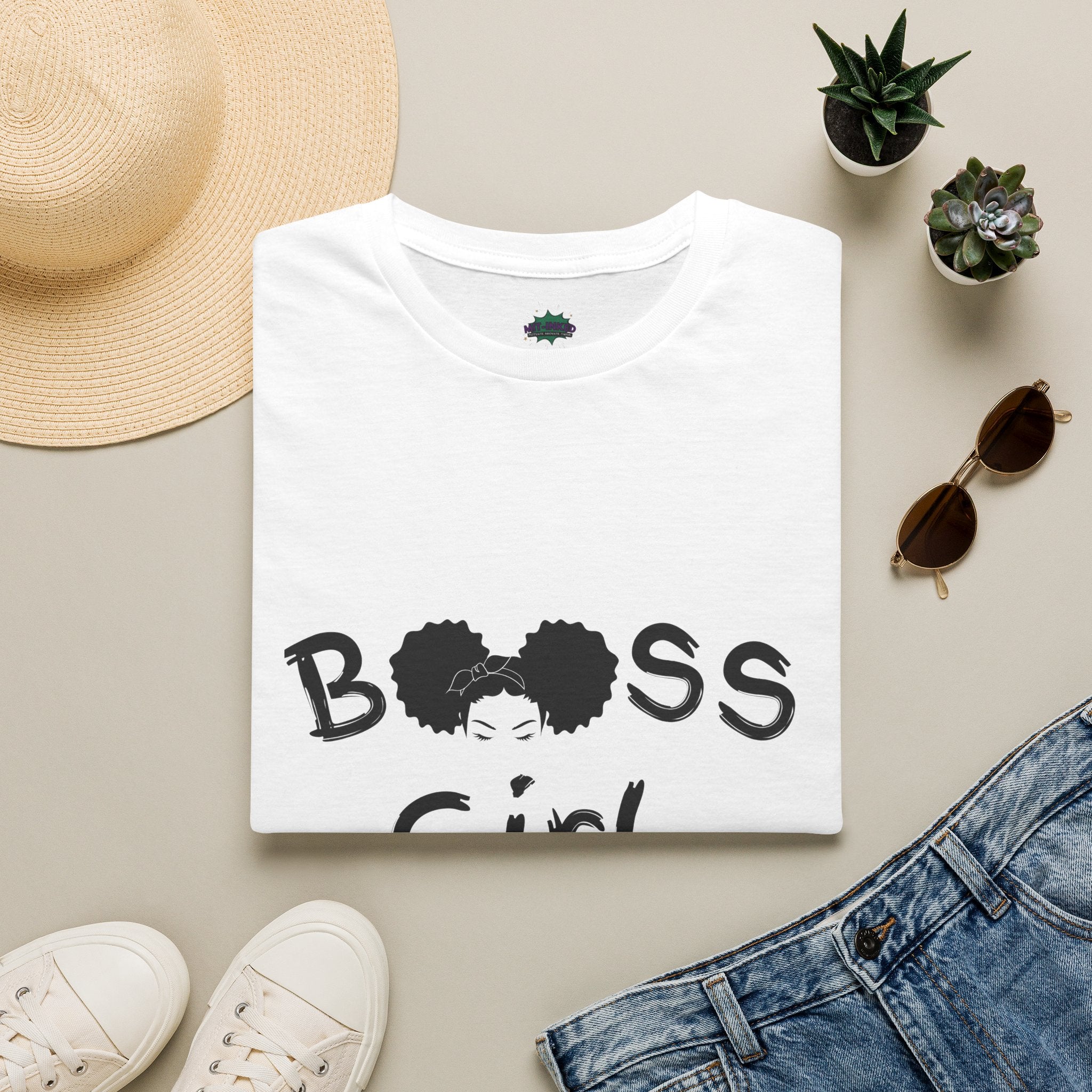 Boss Girl MIT-Inked T-Shirt | Empowering Afro Puff Silhouette Tee Printify