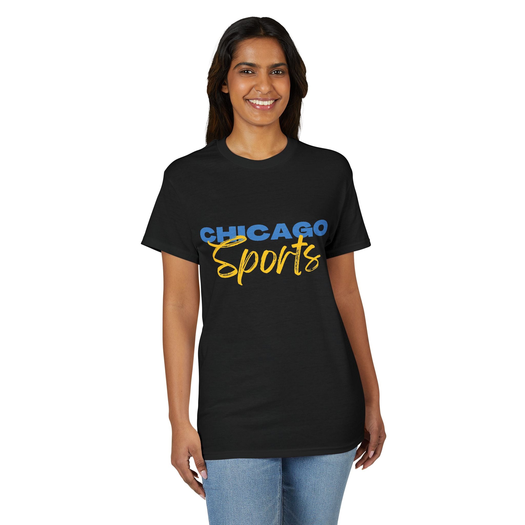 Chicago Sports MIT-Inked T-Shirt | Blue Block & Yellow Script Athletic Tee Printify