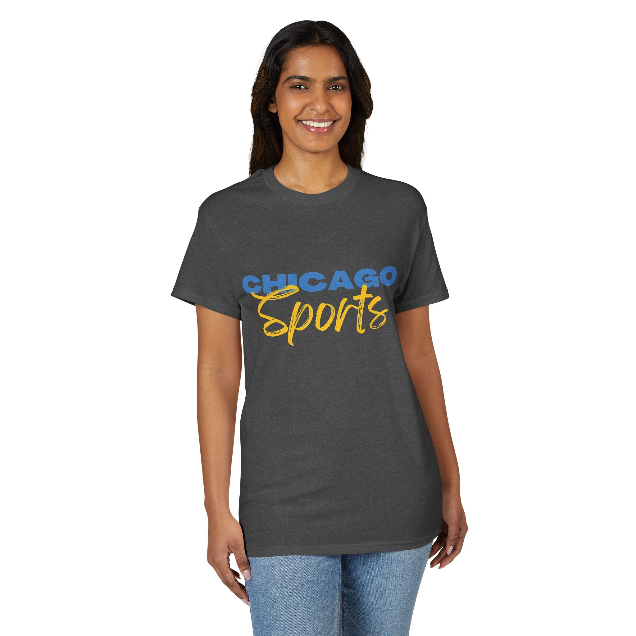 Chicago Sports MIT-Inked T-Shirt | Blue Block & Yellow Script Athletic Tee Printify