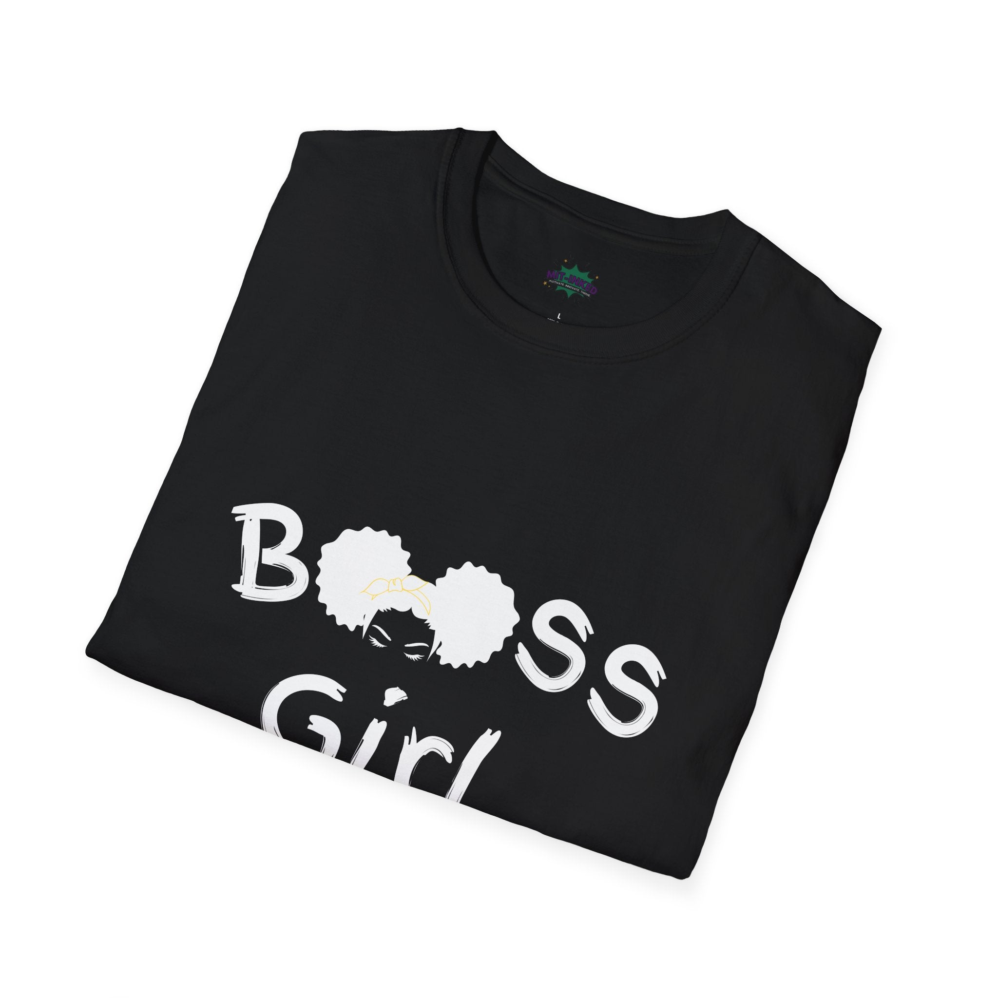 Boss Girl MIT-Inked T-Shirt | Empowering Afro Puff Silhouette Tee Printify