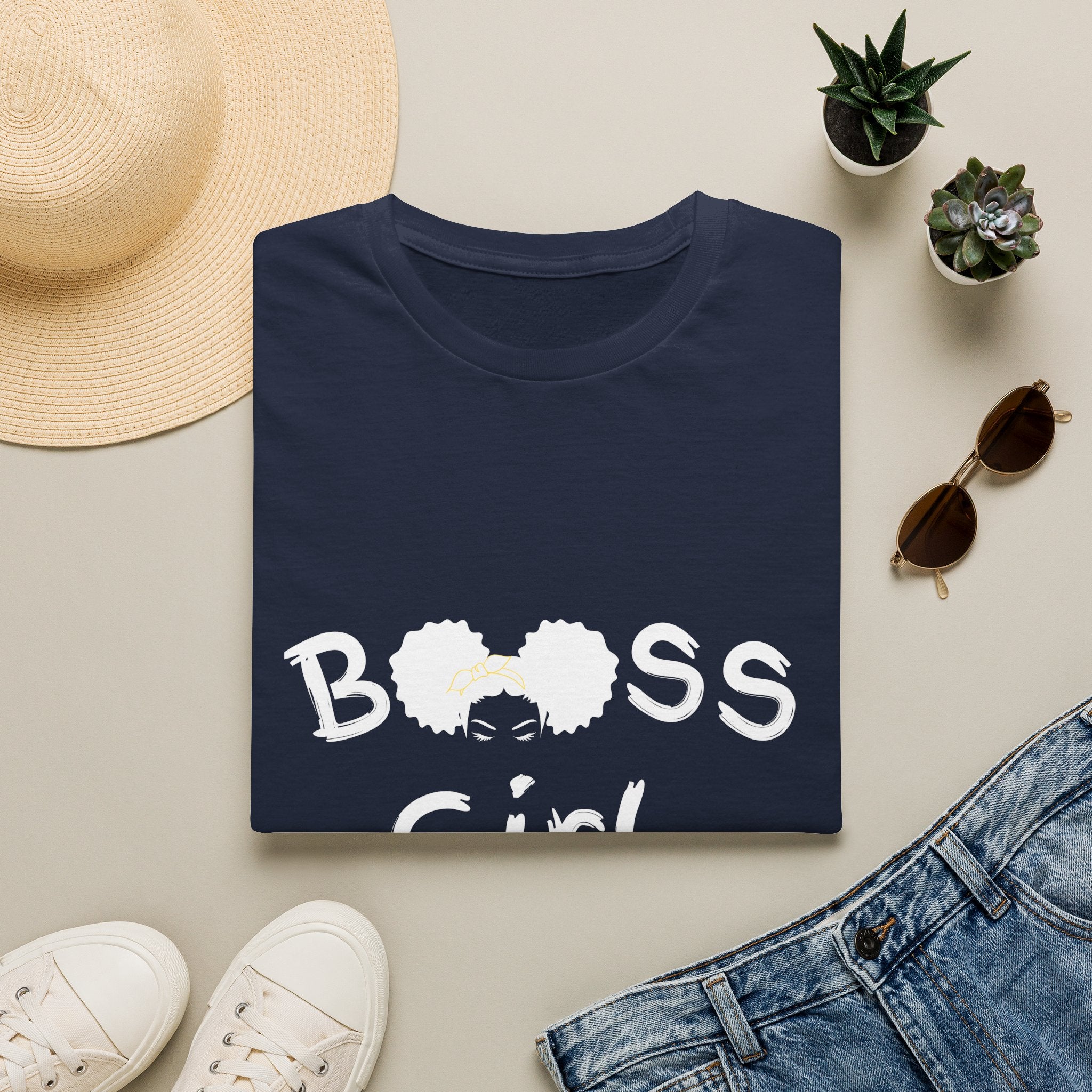 Boss Girl MIT-Inked T-Shirt | Empowering Afro Puff Silhouette Tee Printify
