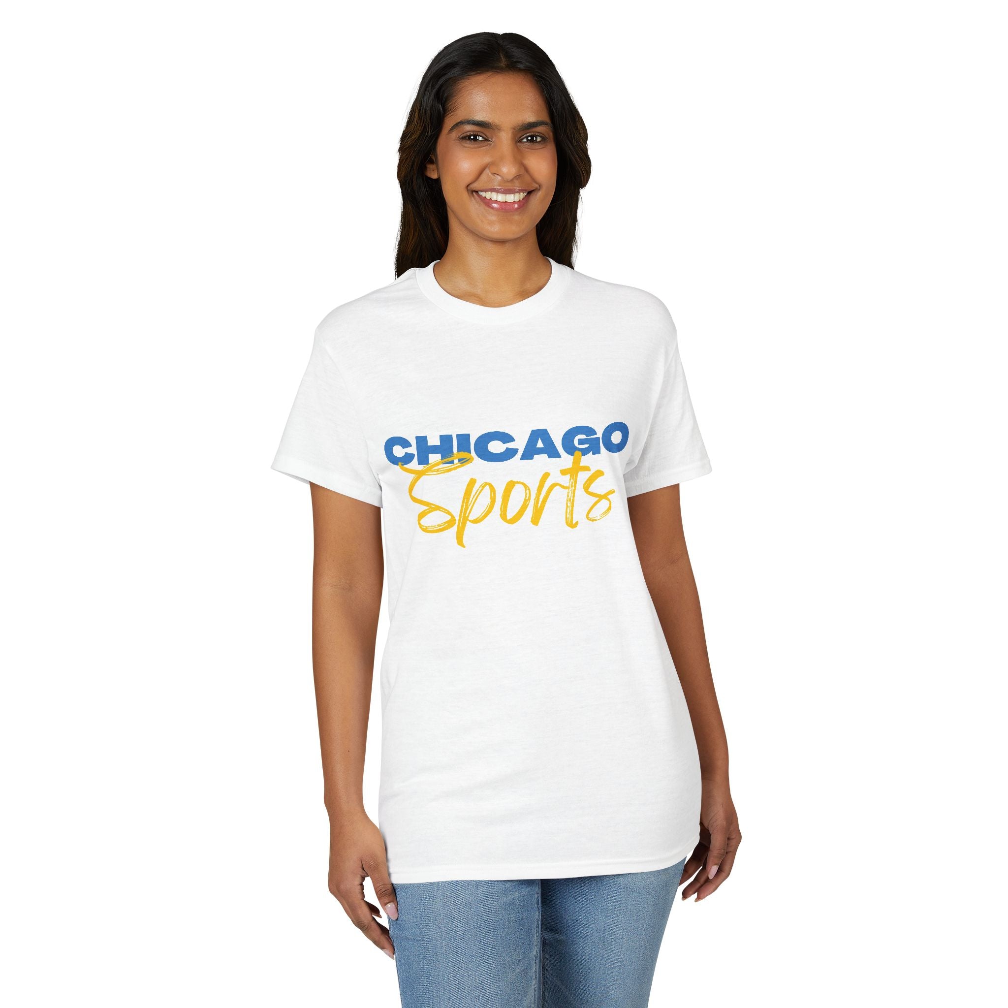 Chicago Sports MIT-Inked T-Shirt | Blue Block & Yellow Script Athletic Tee Printify