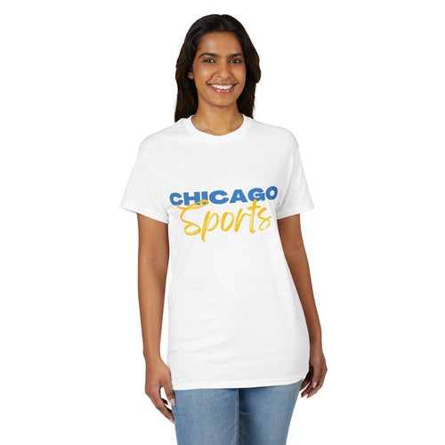 Chicago Sports MIT-Inked T-Shirt | Blue Block & Yellow Script Athletic Tee Printify