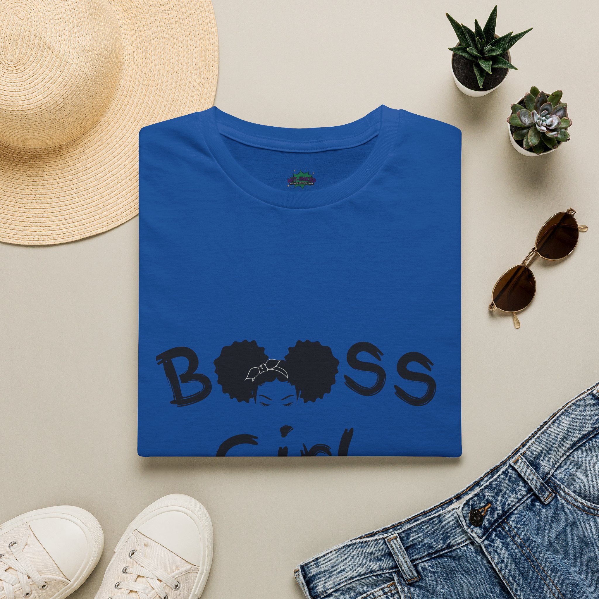 Boss Girl MIT-Inked T-Shirt | Empowering Afro Puff Silhouette Tee Printify