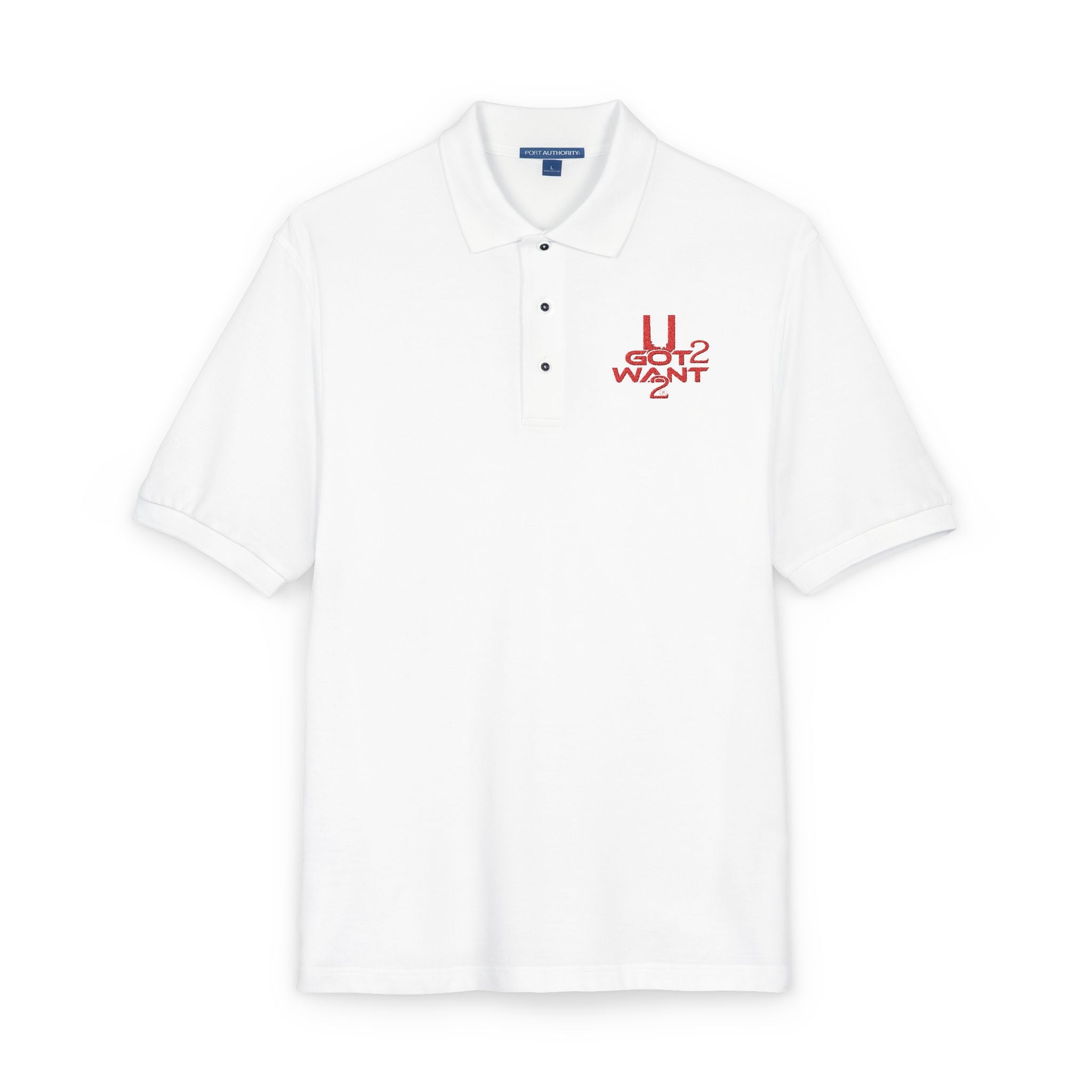 "U Got 2 Want 2" Unisex Polo Shirt Red Logo | Premium Embroidered Sport Casual Polo Printify