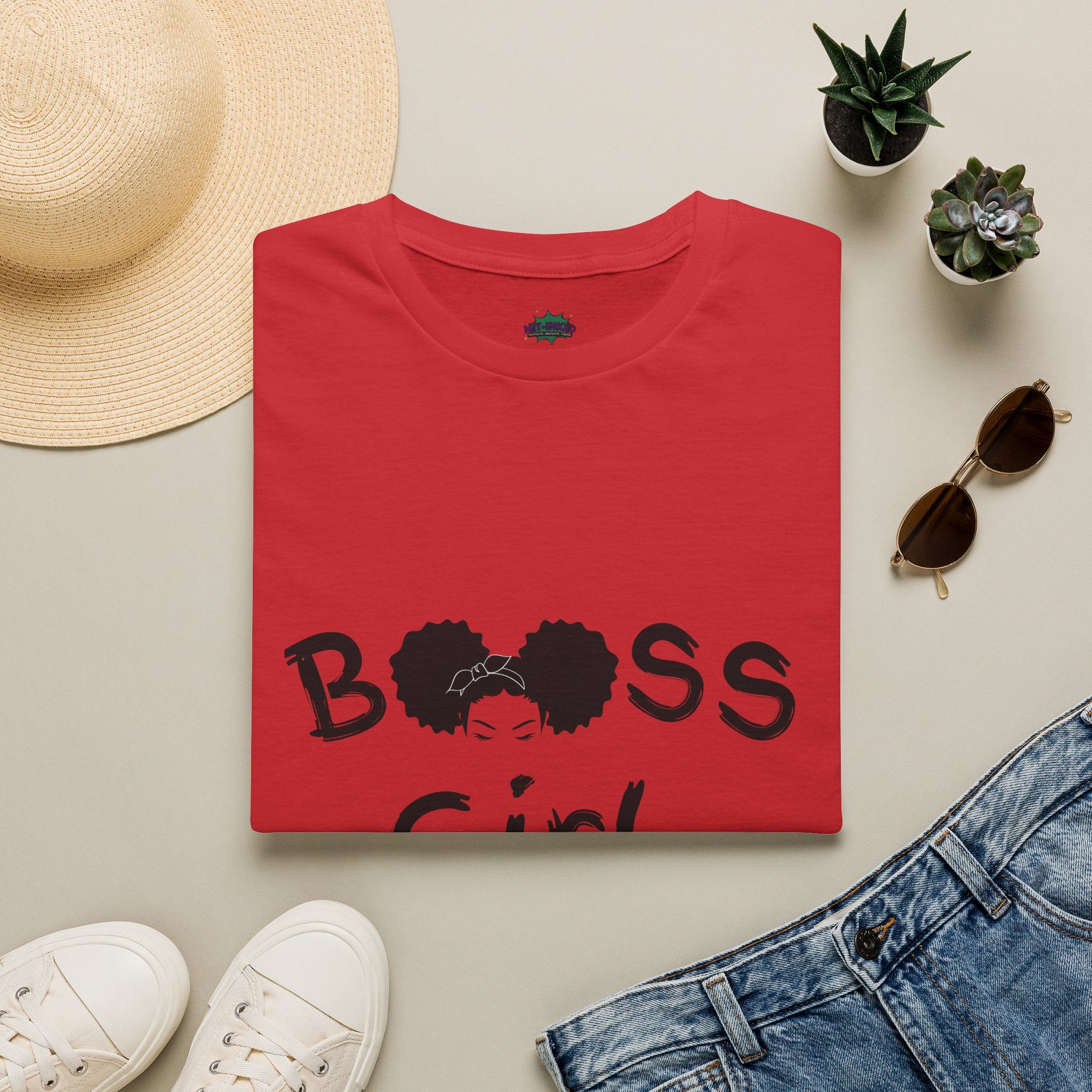 Boss Girl MIT-Inked T-Shirt | Empowering Afro Puff Silhouette Tee Printify