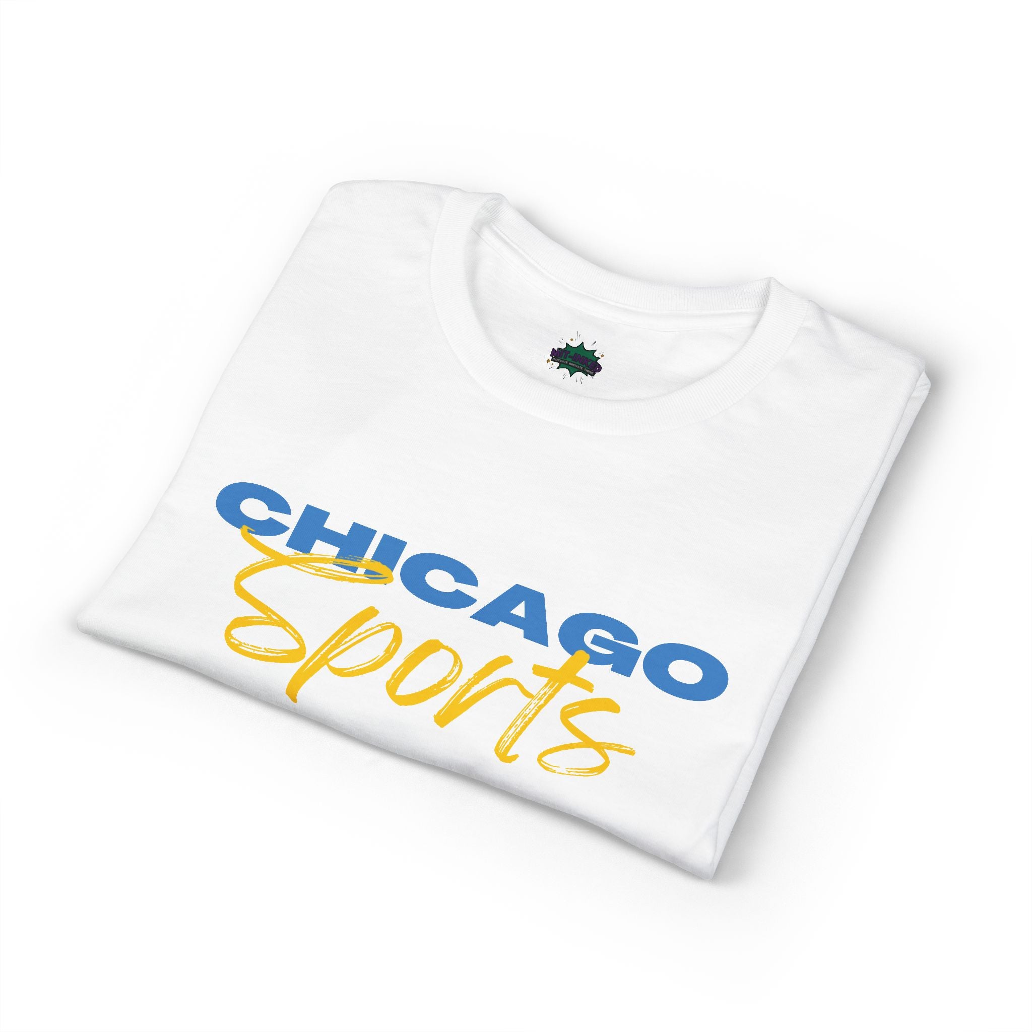 Chicago Sports MIT-Inked T-Shirt | Blue Block & Yellow Script Athletic Tee Printify