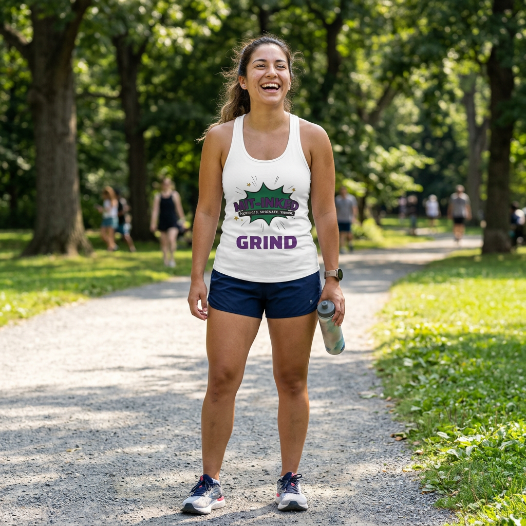 MIT-Inked Grind Women's Luxe Bra — Black Cropped Sports Bralette with 'GRIND' Back Text