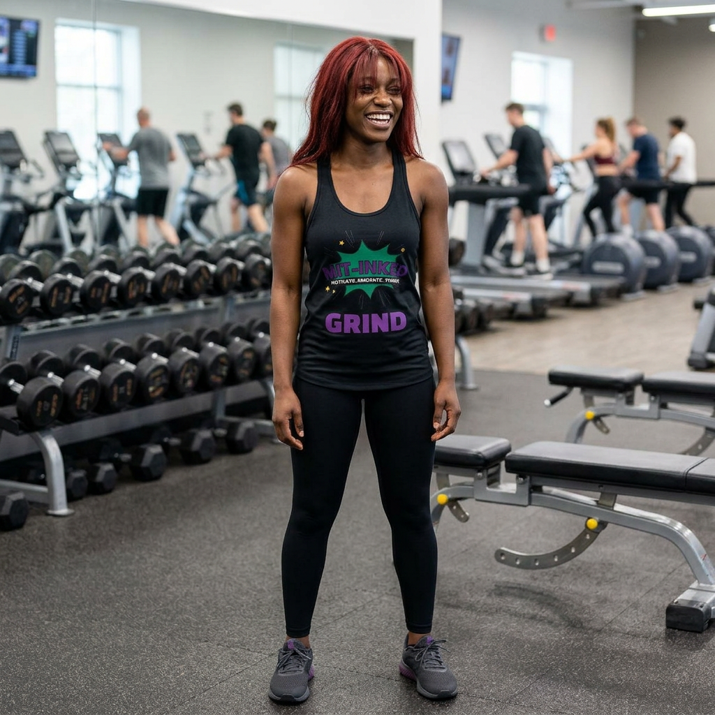 MIT-Inked Grind Women's Luxe Bra — Black Cropped Sports Bralette with 'GRIND' Back Text