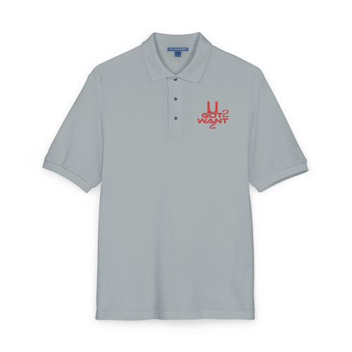 "U Got 2 Want 2" Unisex Polo Shirt Red Logo | Premium Embroidered Sport Casual Polo Printify