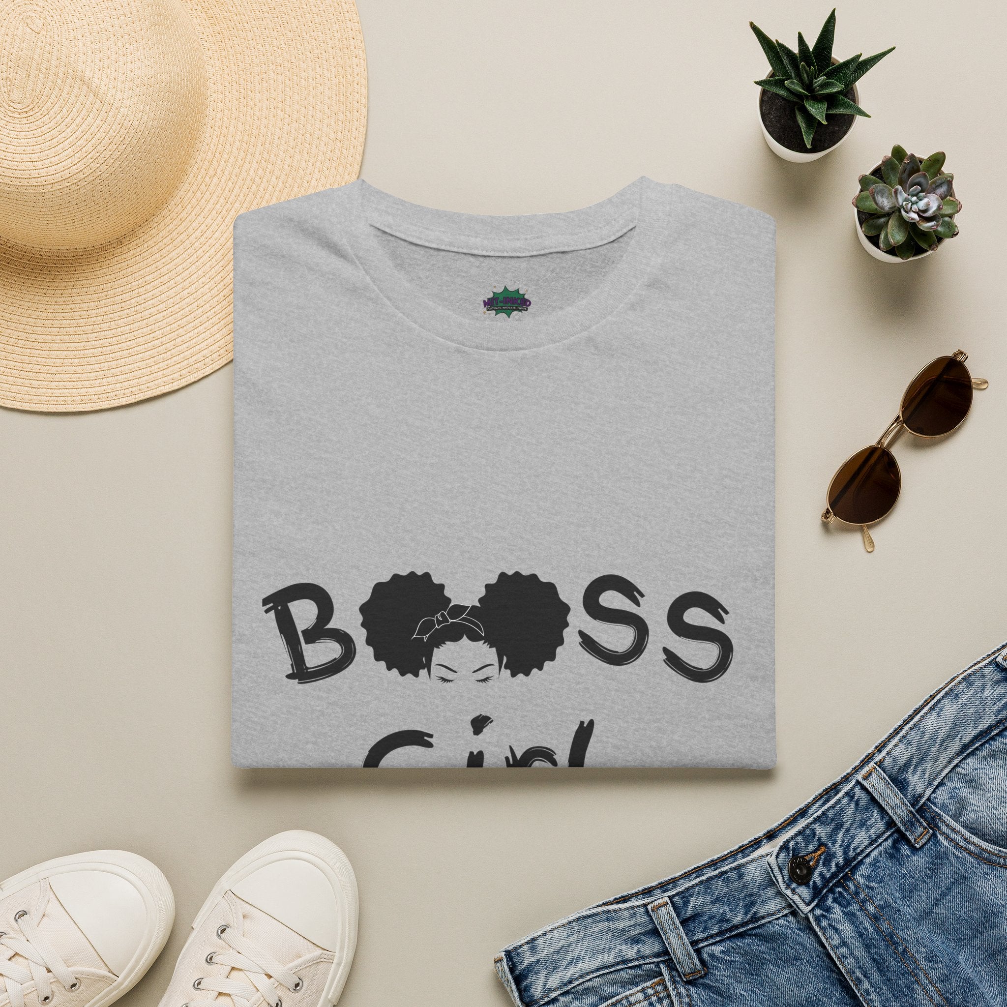 Boss Girl MIT-Inked T-Shirt | Empowering Afro Puff Silhouette Tee Printify