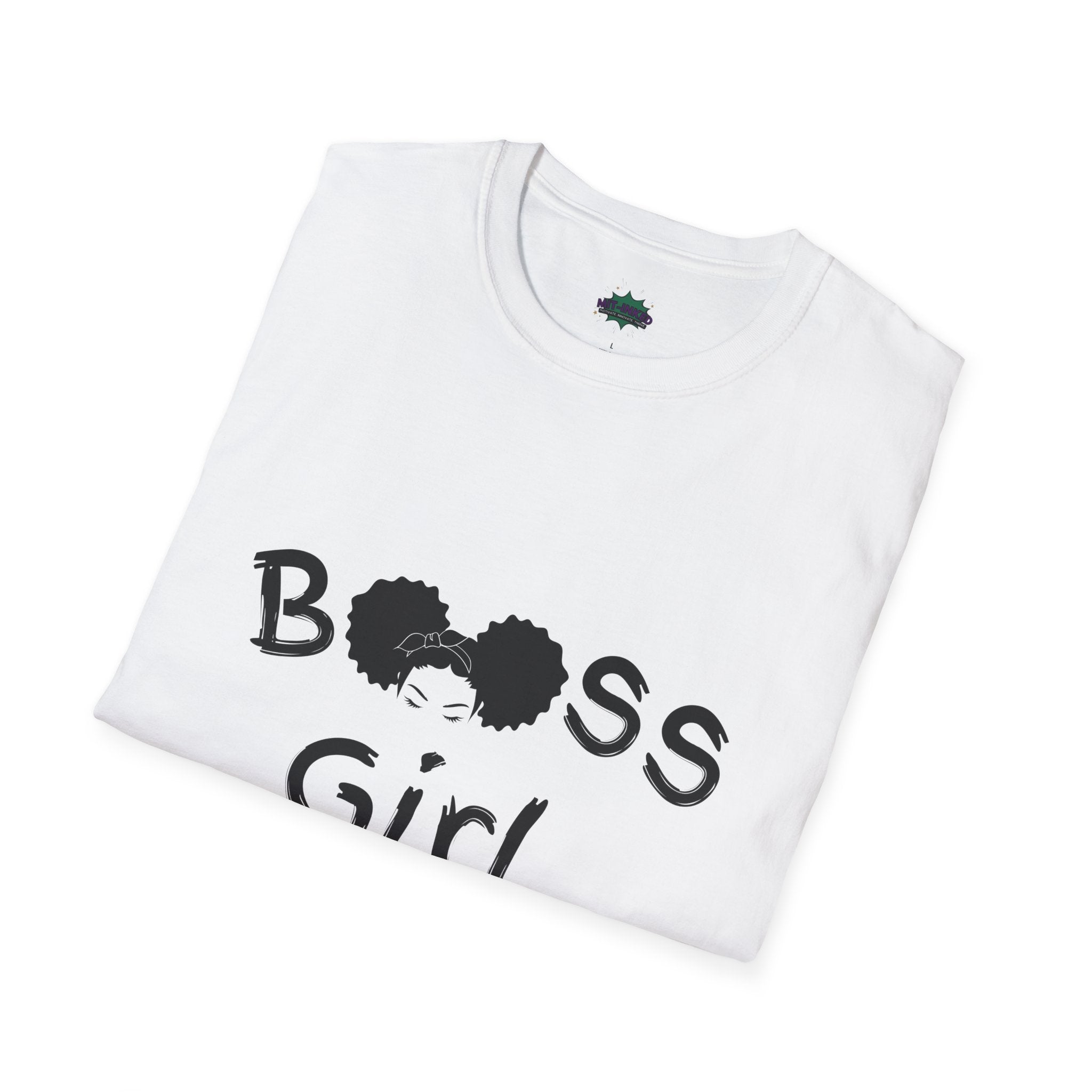 Boss Girl MIT-Inked T-Shirt | Empowering Afro Puff Silhouette Tee Printify