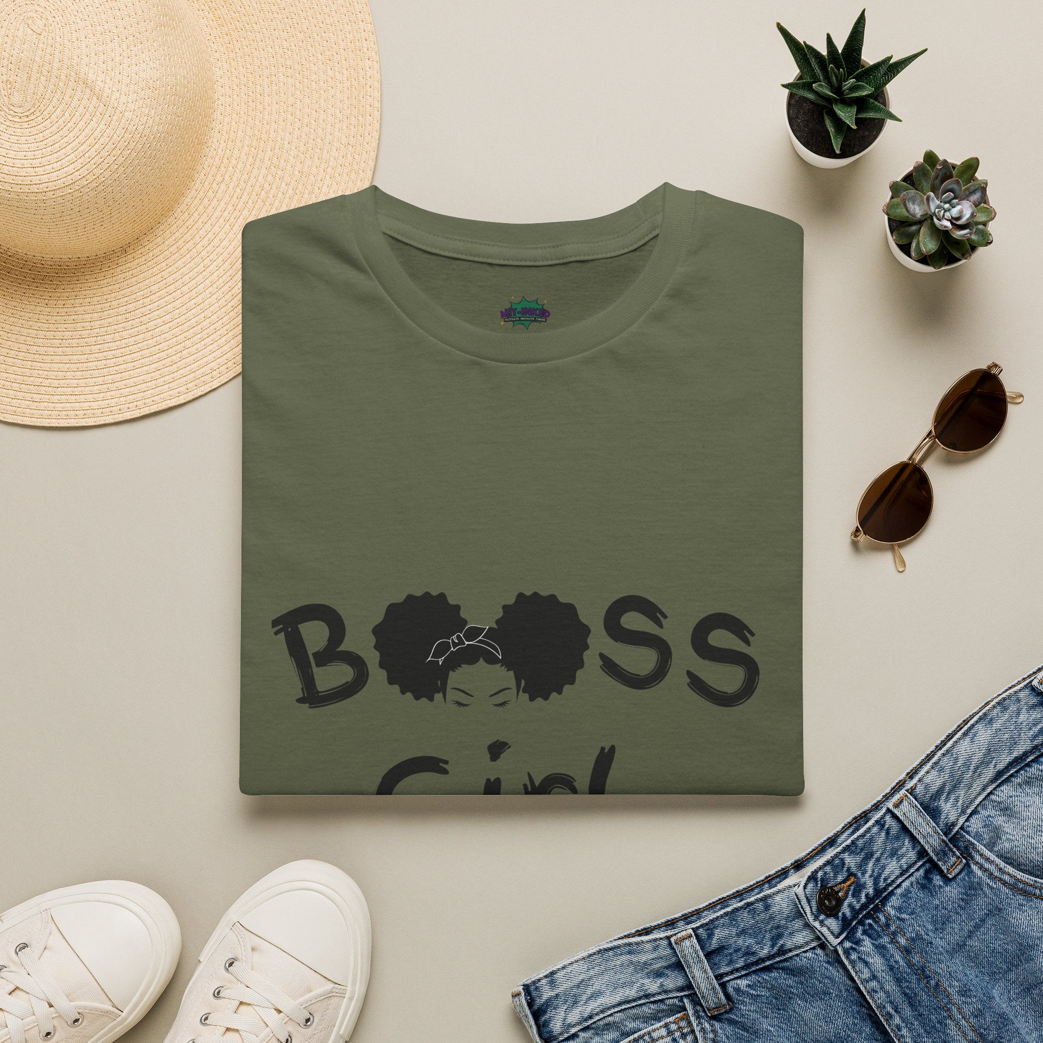 Boss Girl MIT-Inked T-Shirt | Empowering Afro Puff Silhouette Tee Printify