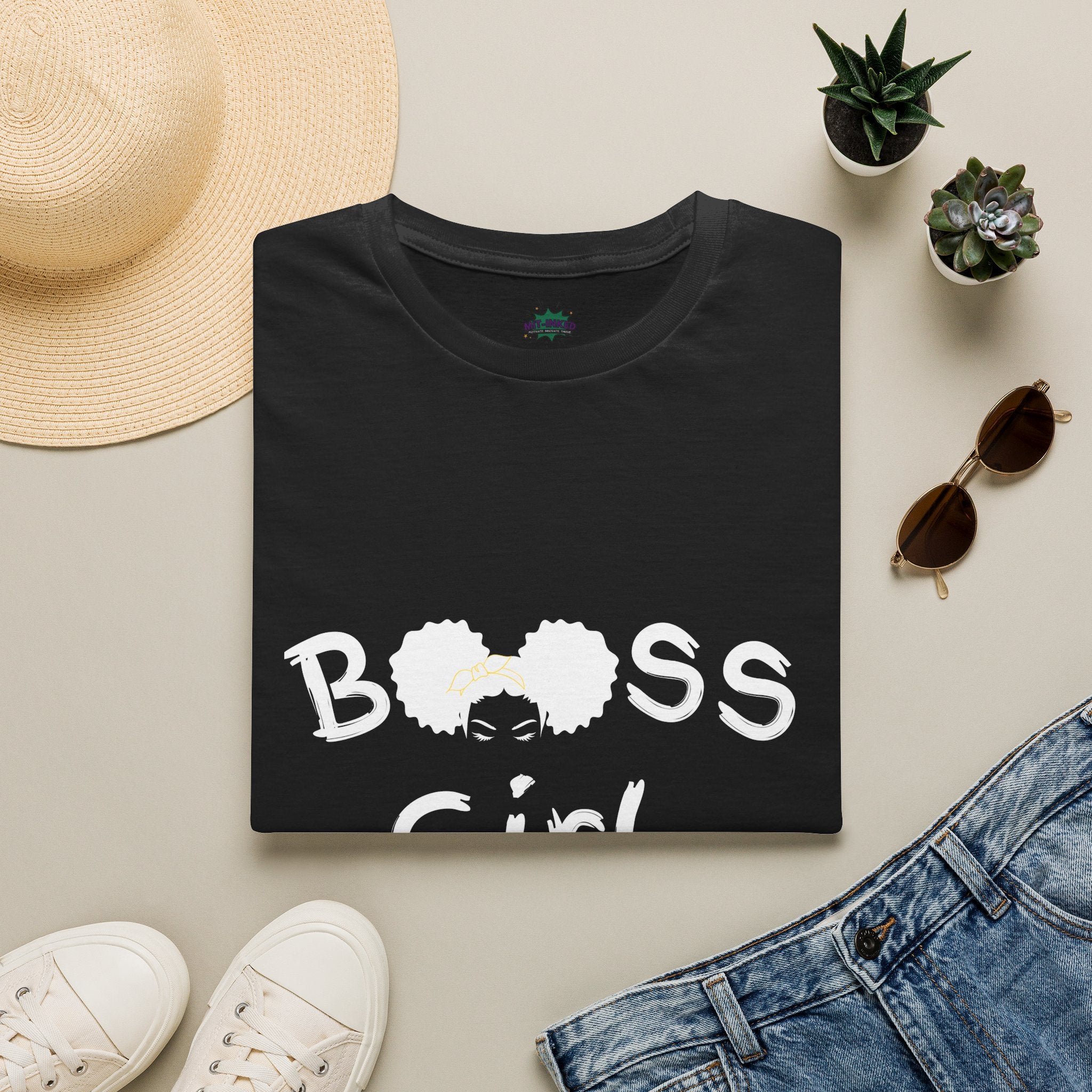 Boss Girl MIT-Inked T-Shirt | Empowering Afro Puff Silhouette Tee Printify