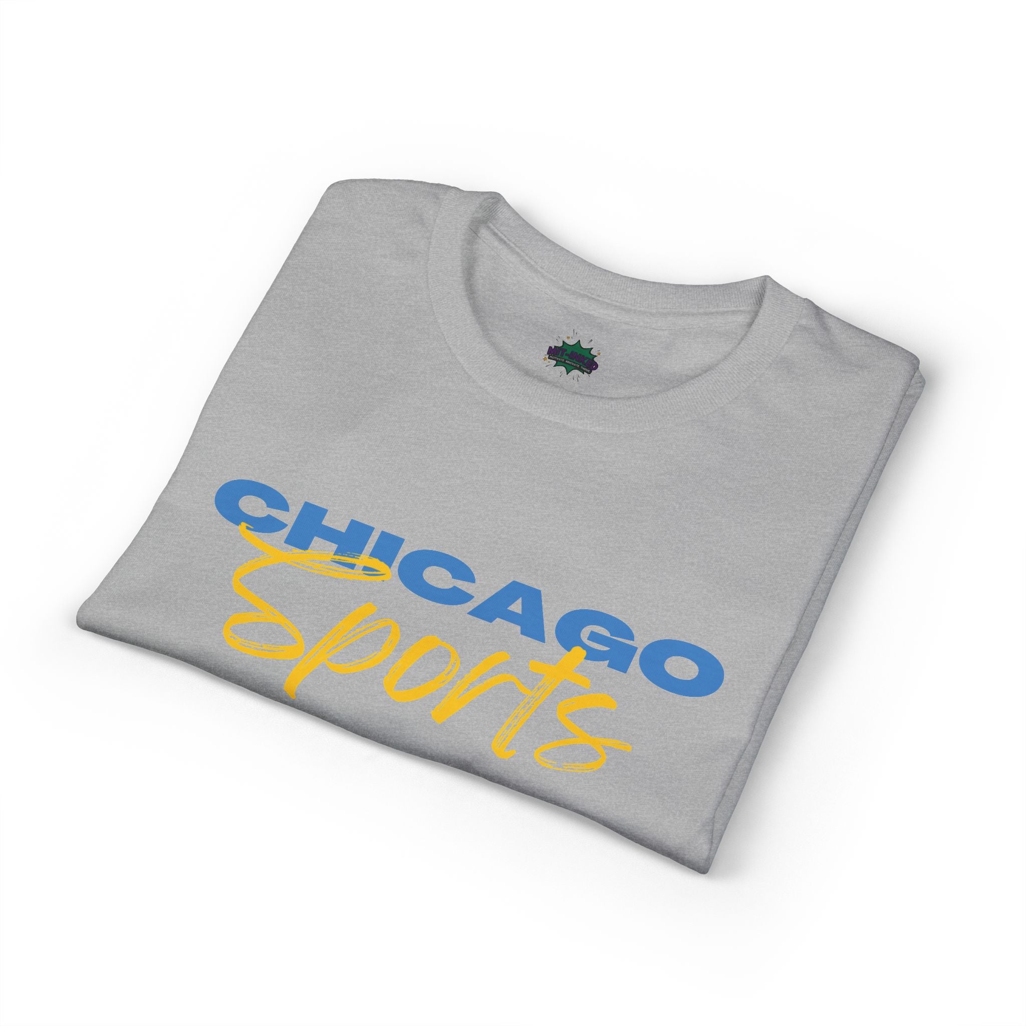 Chicago Sports MIT-Inked T-Shirt | Blue Block & Yellow Script Athletic Tee Printify