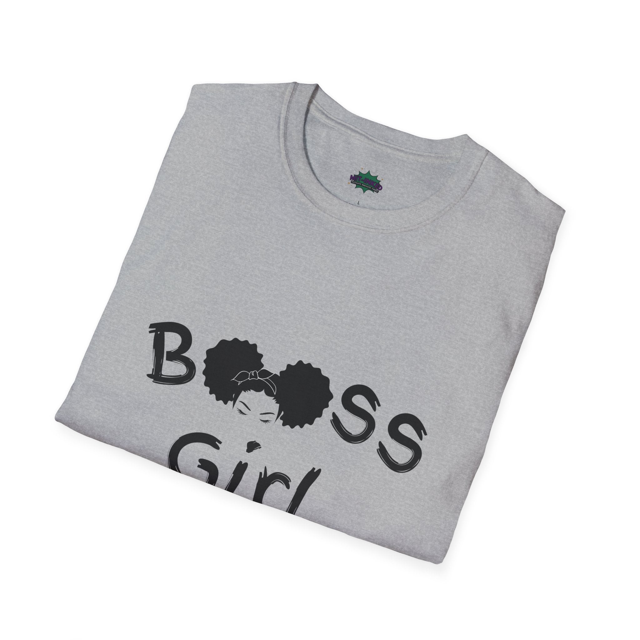 Boss Girl MIT-Inked T-Shirt | Empowering Afro Puff Silhouette Tee Printify