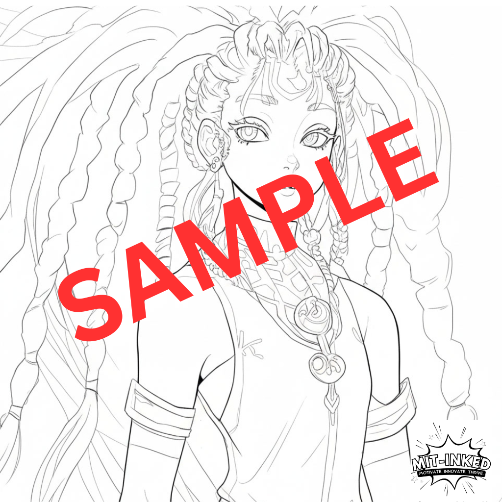 MIT-Inked Nubian Queen Coloring Page | Melanin Magic & Mindfulness